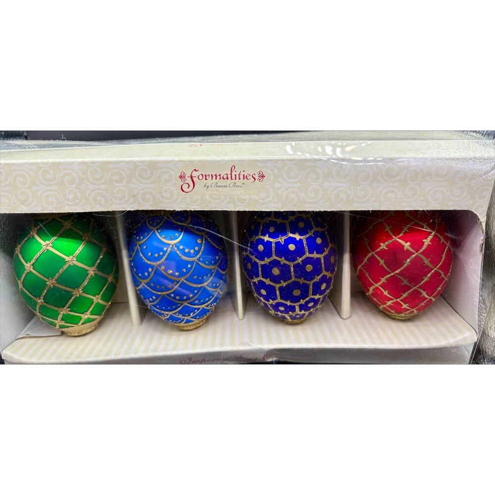 Glass Decorative Eggs Formalities Imperial by Baum Bros. Box of 4 - Vintage